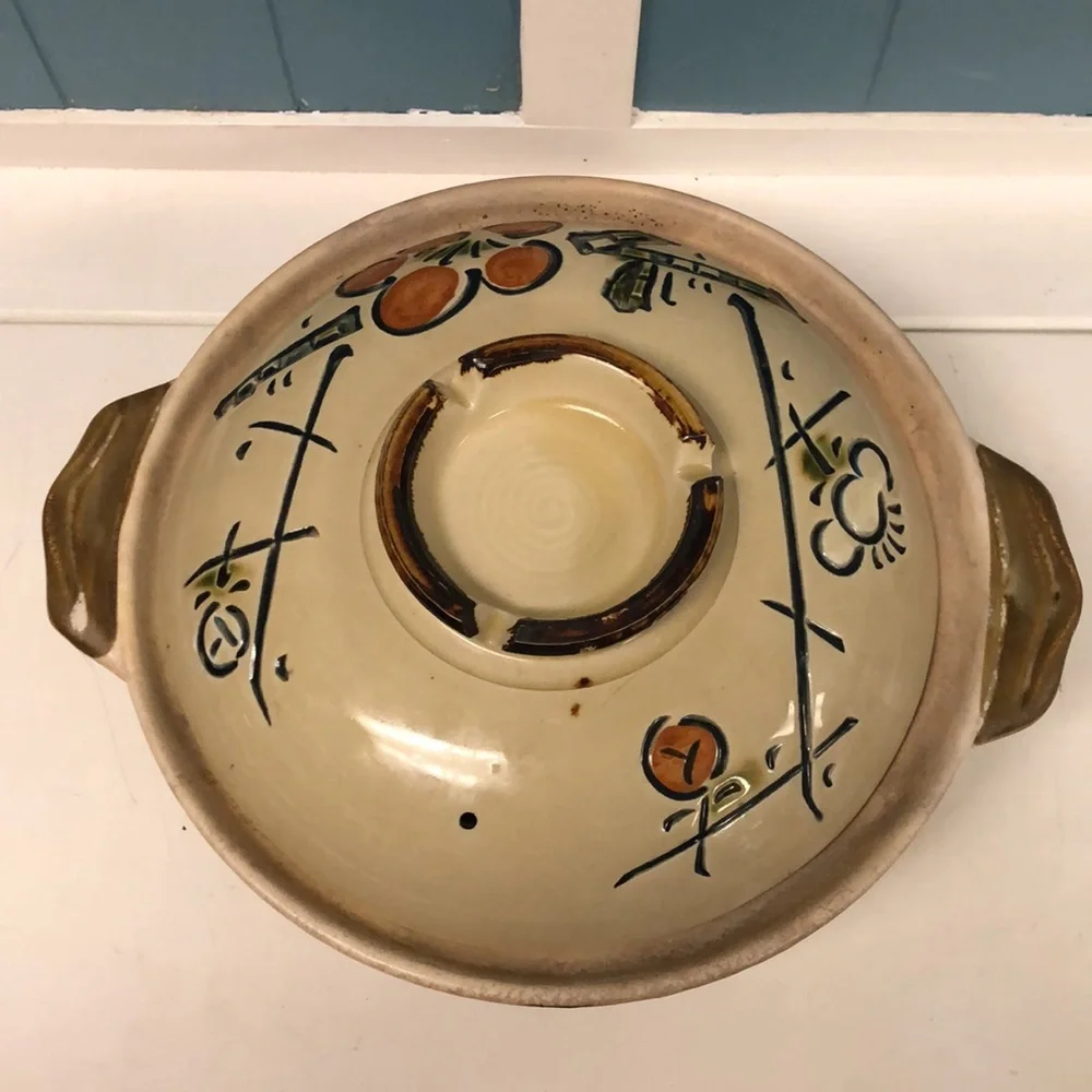 Japanese Ceramic Clay Hand Painted 10” Steamer‎ Baking Casserole Dish Dutch pot